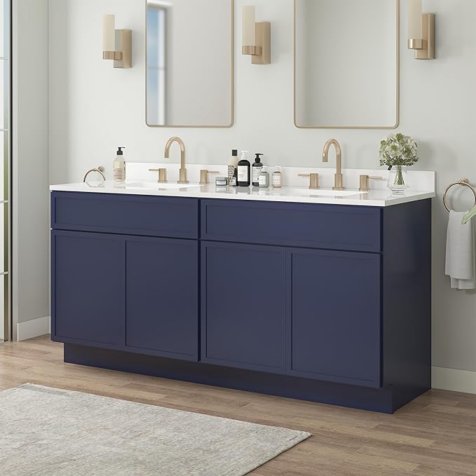 Vanity Art 78 Inch Bathroom Vanity Base Cabinet Double Sink Top (Without Sink), Soft Closing Door, Storage Unassembled Cabinet, Blue, 2ea 39 Inch Cabinet Combo