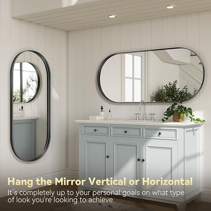 Brightify Black Oval Mirror for Bathroom 22x48 Inch, Metal Framed Bathroom Vanity Mirrors, Full Length Wall Mirror for Entryway Living Room Wall Decorative Hang Vertical and Horizontal