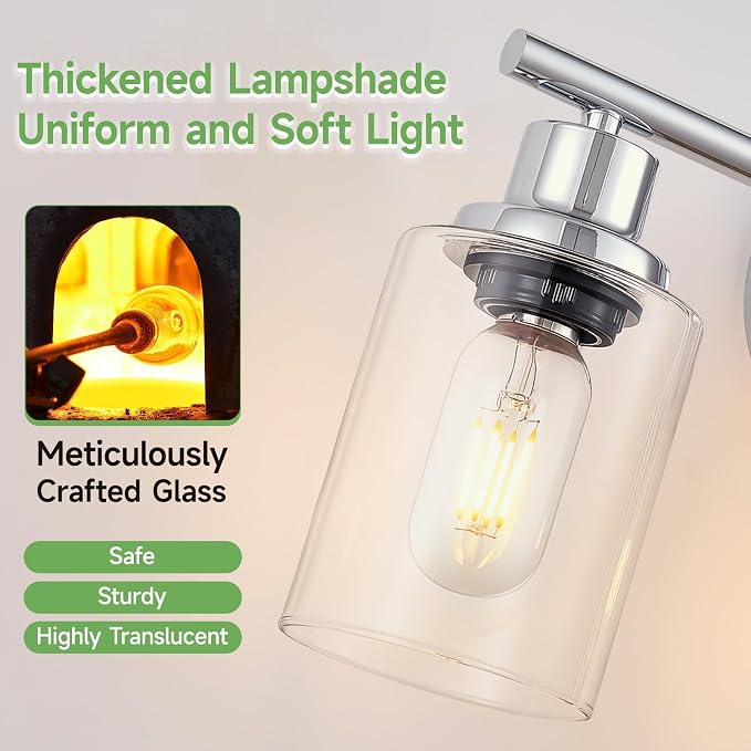 5-Light Bathroom Light Fixtures, Modern Chrome Vanity Lights for Bathroom with Clear Glass Shade, Wall Lamps for Mirror Hallway Kitchen Cabinet Living Room Sconces Lights