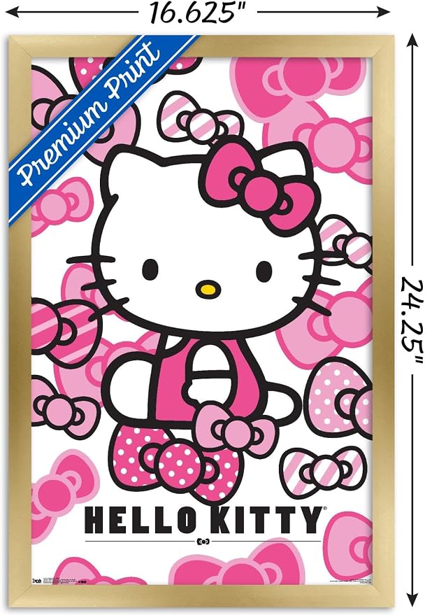 Trends International Hello Kitty - Bows Wall Poster, 14.725" x 22.375", Gold Framed Version