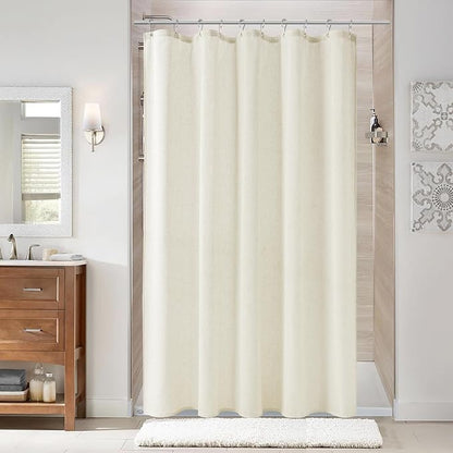 Ivory Linen Shower Curtain, Cloth Textured Fabric Shower Curtain Set with Hooks, Simple Elegant Modern Farmhouse Country Ultra Thick Bath Curtains for Bathroom,Water Repellent,60x72