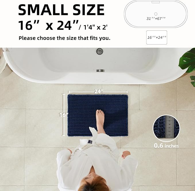 TYUU Waffle Bath Mat, Small Boho Bathroom Rugs Non Slip 24x16 Navy Blue | Super Absorbent Quick Dry Bath Rug, Non-Slip Backing, Soft Waffle Washable Farmhouse Bathroom Mats, Tub, Shower & Home Decor