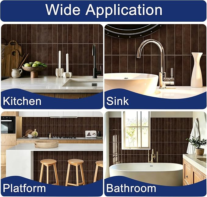 MORCART 2026 New Peel and Stick Backsplash, 10PCS 11.8"x11.8" Vintage Brown | 3D Adhesive Waterproof Wall Tiles for Kitchen, Bathroom, Living Room, Laundry Room, Subway Tiles