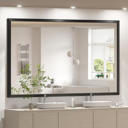 SMIROR 55x30 Matte Black Bathroom Vanity Mirror for Over Sink | Metal Wide Frame, Rectangle, Right- Angle Corner, Anti-Rust, Horizontally or Vertically Wall- Mounted for Home Remodel