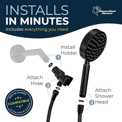 HammerHead Showers® Solid Metal LOW FLOW Handheld Shower Head with Hose and Brass Holder - OIL RUBBED BRONZE – Water Saving 1.75 GPM Detachable Shower Head - Adjustable Shower Wand Bracket & 6ft Hose