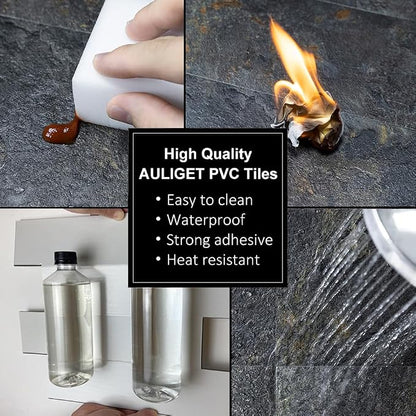 AULIGET 6" x 12" Rust Slate Peel and Stick Backsplash Wall Tiles, PVC Faux Stone Stick on Tiles for Backsplash Kitchen, Bathroom, Laundry Room, Camper, Fireplace (Pack of 20)
