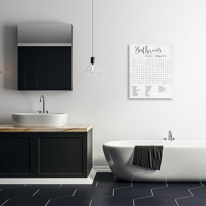 Bathroom Word Search Family Fun, 24 x 30 Inch Canvas Wall Art | Stupell Industries · By Lil' Rue · Ready to hang · Playful bath decor · Made in USA