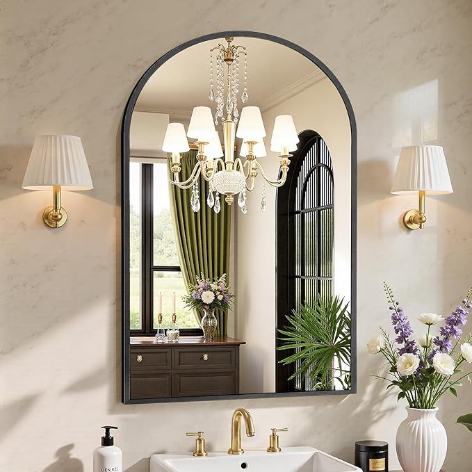 Sweetcrispy 21"x31" Arched Black Bathroom Mirror, Bathroom Mirrors for Over Sink, Modern Wall Mirrors Arch Decorative for Entryway, Bedroom, Vanity,Horizontal or Vertical Hanging