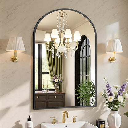 Sweetcrispy 21"x31" Arched Black Bathroom Mirror, Bathroom Mirrors for Over Sink, Modern Wall Mirrors Arch Decorative for Entryway, Bedroom, Vanity,Horizontal or Vertical Hanging
