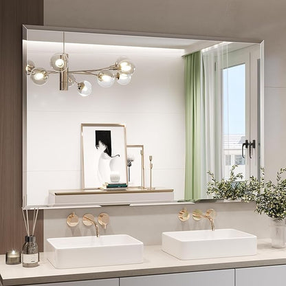 Frameless Bathroom Mirror, 55"x36" Beveled Bathroom Mirror | Wall Mount Mirrors for Vanity Bedroom Entryway Living Room Hangs Horizontally or Vertically