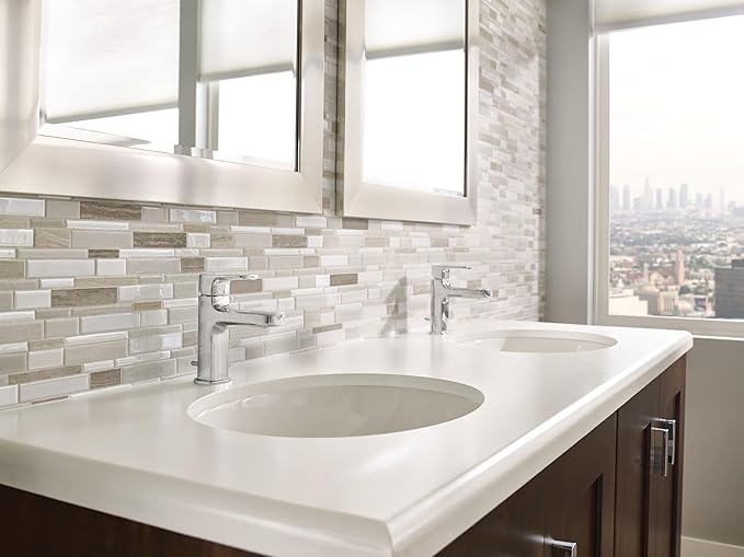Moen Rizon Chrome One-Handle Modern Bathroom Faucet with Drain Assembly, 6900