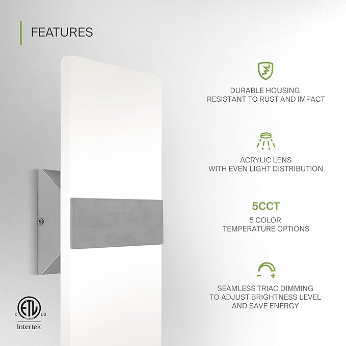 ASD 14 Inch Indoor LED Wall Sconce - 24W 2700K-5000K Dimmable Brushed Nickel Wall Sconce Lights for Living Room, Bedroom, Bathroom, Hallway - Modern Wall Sconces Hardwired, ETL Interior Light
