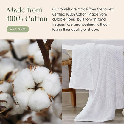 100% Cotton 6 Piece Bath Towel Set | White Towels | Oeko‑TEX Standard 100 | Soft & Absorbent, Quick‑Dry | Trinity Collection - Bright White