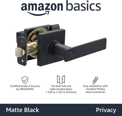 Amazon Basics Contemporary Stamford Privacy Door Lever, Easy Installation, Matte Black, 1-Pack
