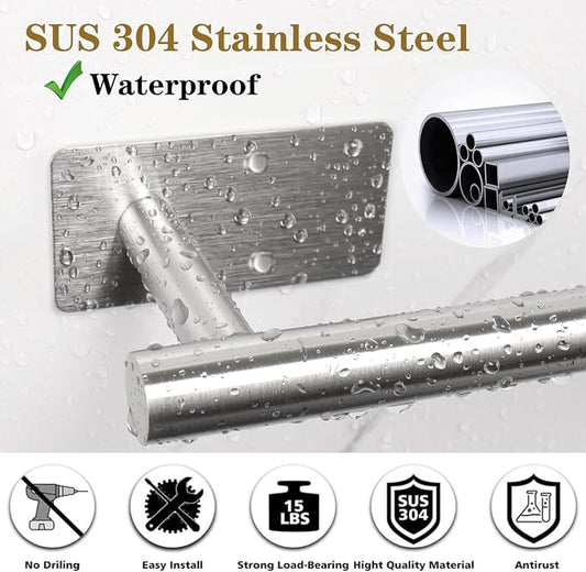 5 Pcs Self Adhesive Bathroom Hardware Set, Stainless Steel Towel Rack Set Include Adjustable 24In Bath Towel Bar+Toilet Paper Holder+3 Towel/Robe Hooks Bathroom Accessory Kit(Brushed Nickel)