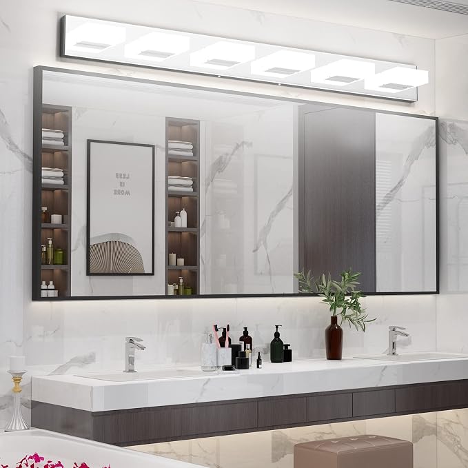 Aipsun LED Bathroom Vanity Lighting Fixtures Modern Chrome Vanity Lights Over Mirror Stainless Steel 6 Light Bathroom Vanity Light 6000K