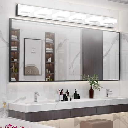 Aipsun LED Bathroom Vanity Lighting Fixtures Modern Chrome Vanity Lights Over Mirror Stainless Steel 6 Light Bathroom Vanity Light 6000K