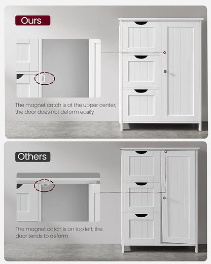 VASAGLE Floor Storage Cabinet, Freestanding Storage Unit with 3 Drawers, 1 Adjustable Shelf, for Bathroom Living Room Dining Kitchen, 11.8 x 23.6 x 31.5 Inches, Cloud White UBBC049WH01S