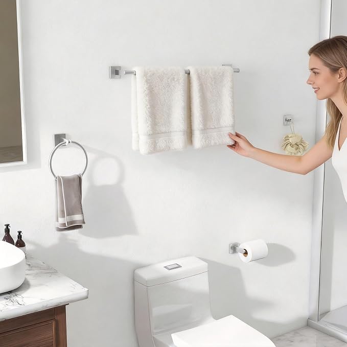KLJKPA Brushed Nickel Bathroom Hardware Set, 24 inch Bathroom Towel Holder | Stainless Steel Towel Racks for Bathroom Accessories Set, Wall Mounted, 4-Piece