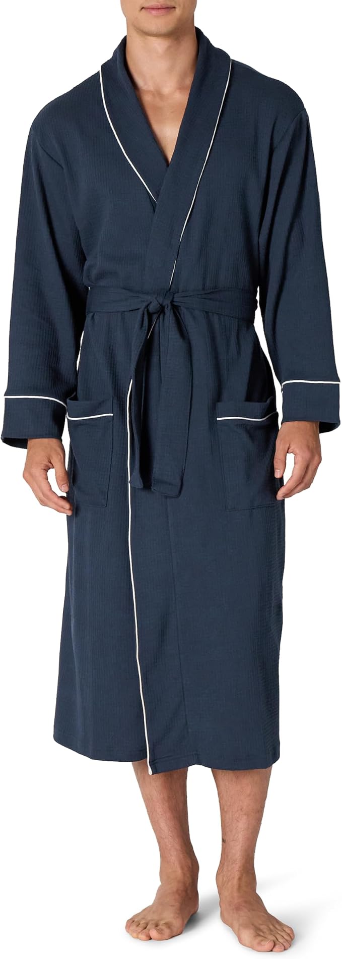 Amazon Essentials Men's Lightweight Cotton Waffle Bath Robe, Mid-Length Loungewear (Available in Big & Tall)