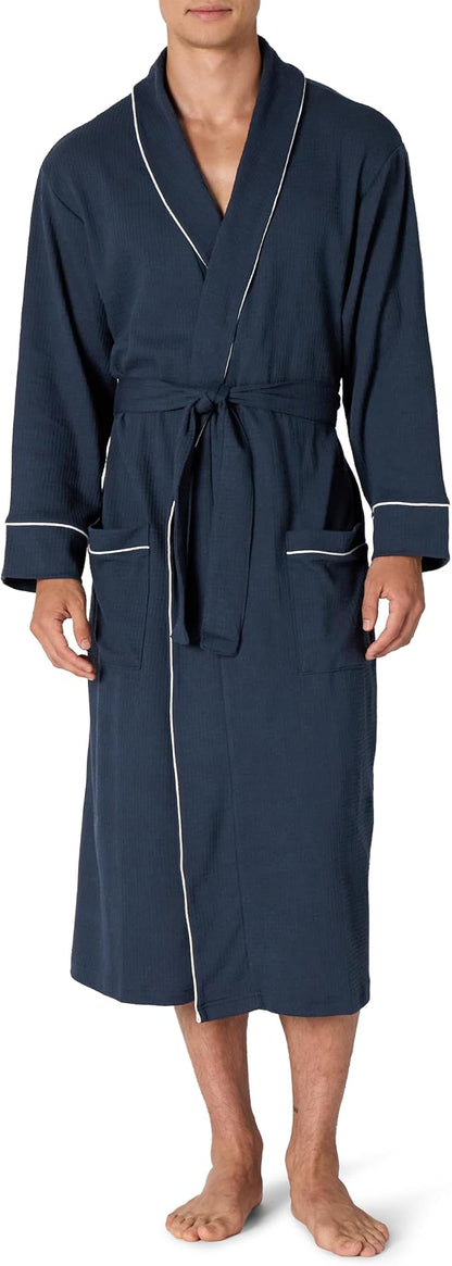 Amazon Essentials Men's Lightweight Cotton Waffle Bath Robe, Mid-Length Loungewear (Available in Big & Tall)