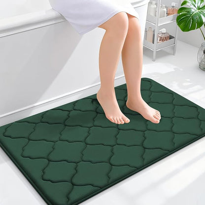 OLANLY Memory Foam Bath Mat Rug 36x24, Ultra Soft and Absorbent Bathroom Rugs, Non-Slip, Comfortable, Machine Washable Bath Carpet for Bathroom Floor, Tub Shower and Home Decor Accessories, Dark Green