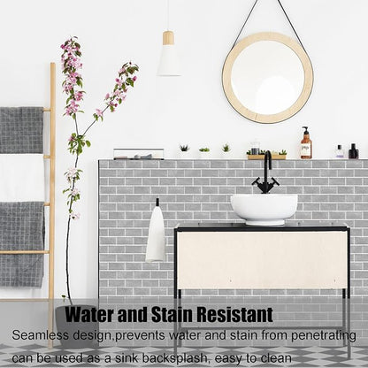 12-Sheet Grey Peel and Stick Wallpaper, Subway Tile 6''x12'' Self Adhesive Wall Tiles Waterproof PVC Stick on Backsplash Vinyl Decorative Tiles Stickers for Kitchen Bathroom