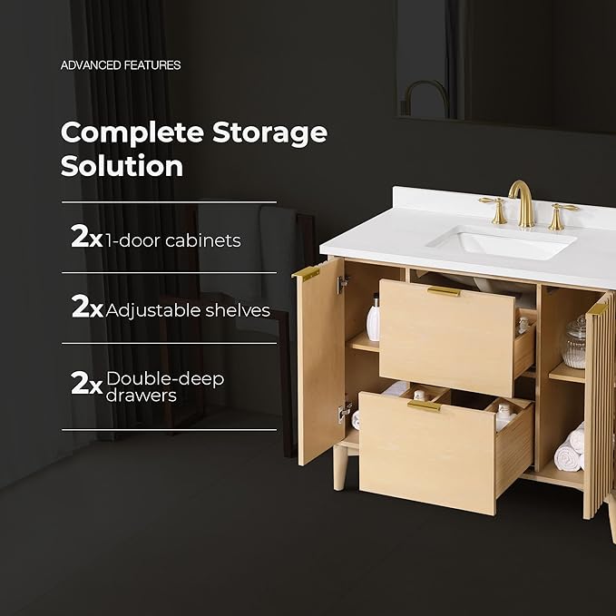 OVE Decors Indy 42 in. Undermount Single Sink Bathroom Vanity with White Engineered Marble Top, Rustic Ash