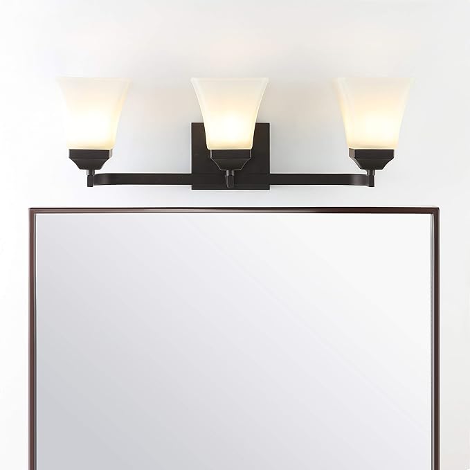 JONATHAN Y 24" Oil Rubbed Bronze Modern Cottage LED Vanity Light Wall Sconce, Farmhouse Wall Lamp for Bathroom Mirror Kitchen, White Glass Shade, LED Bulb Included (JYL7524A)
