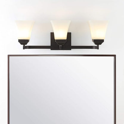 JONATHAN Y 24" Oil Rubbed Bronze Modern Cottage LED Vanity Light Wall Sconce, Farmhouse Wall Lamp for Bathroom Mirror Kitchen, White Glass Shade, LED Bulb Included (JYL7524A)