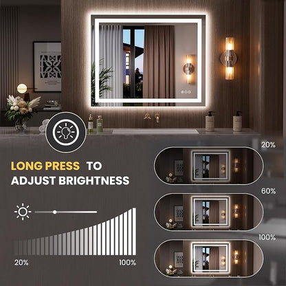 LOAAO 39.4"x31.5" LED Bathroom Mirror with Lights, UL Listed | Anti-Fog, Dimmable, 3 Color Temperature, Backlit + Front Lit, Memory Function, Tempered Glass