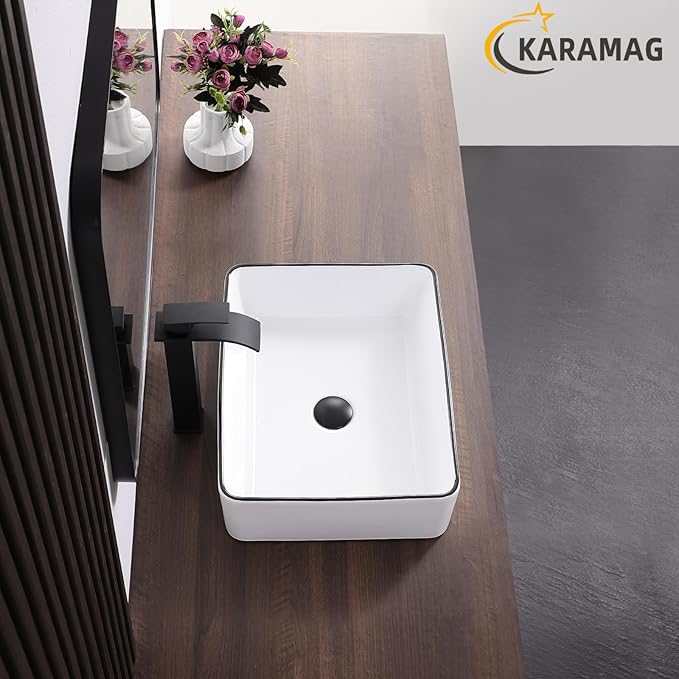 White Vessel Sink,Rectangle 19"x15" Bathroom Sink Above Counter Porcelain Ceramic Small Sink Bowl Ceramic Vessel Sinks for Bathrooms