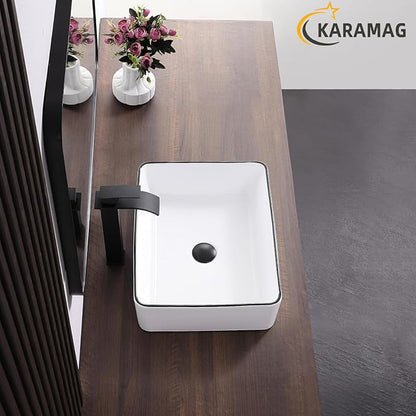 White Vessel Sink,Rectangle 19"x15" Bathroom Sink Above Counter Porcelain Ceramic Small Sink Bowl Ceramic Vessel Sinks for Bathrooms