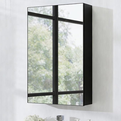 Panana Bathroom Cabinet Medicine Cabinets with Single Mirrored Door Wall Mounted Cabinet with Mirror, Storage Shelf with Adjustable Shelves Storage Organizer Kitchen Cupboard (Black, 15.7x23.6 inch)