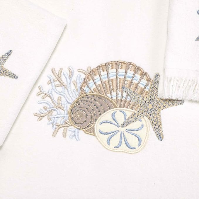 Avanti Linens - 3pc Towel Set, Soft & Absorbent Cotton, Coastal Home Decor (By the Sea Collection, White)