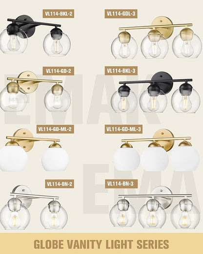 Emak Modern Brushed Nickel Bathroom Light Fixtures, 3-Light Globe Vanity Lights with Clear Glass Shade, VL114-BN-3