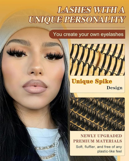 QUEWEL Wispy Eyelash Extension Kit 100D Manga Lash Clusters with Spikes | 280PCS Individual Volume Anime Lashes, D Curl Spiky Manga Lash Clusters,100D Lash Clusters Kit With Bond and Seal, Tweezers