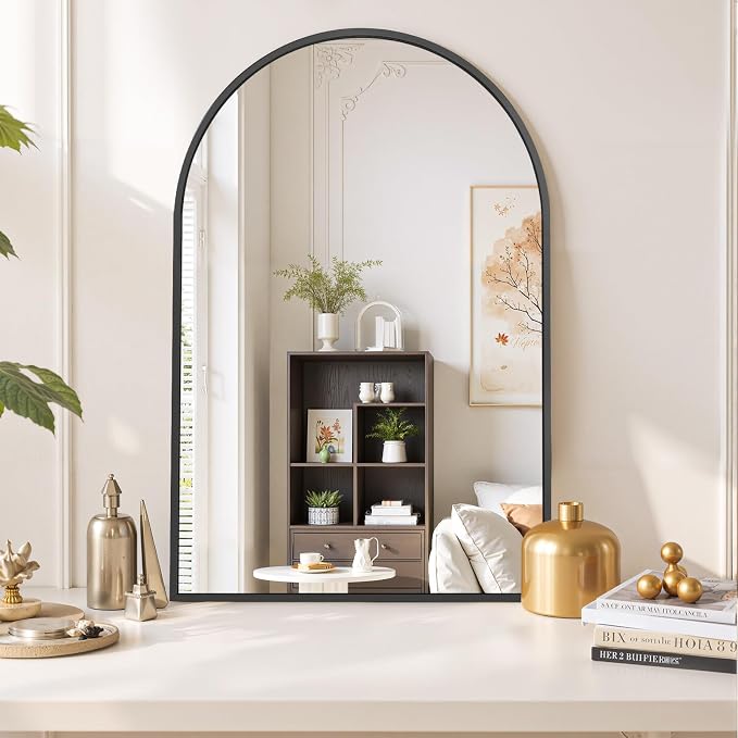 Arched Wall Mirror 36x24 Inch Black Bathroom Vanity Mirror with Metal Frame | Modern Arch Mirror for Bedroom, Living Room, Entryway, Wall Mounted Decorative Mirror