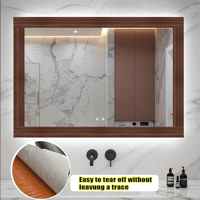 Teemall 10M Black Wood Grain Removable PVC Waterproof Border Wall Decor Removable Self Adhesive Kitchen Bathroom Tiles Sticker Wallpaper 4.2x390 (Brown, 2" x 390")