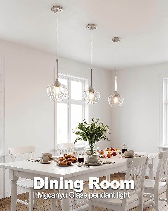 Glass Pendant Lights for Kitchen Island, 7.7" Modern Brushed Nickel Pendant Light Fixtures Mini Adjustable Hanging Light for Kitchen, Dining Room, Sink, Bathroom