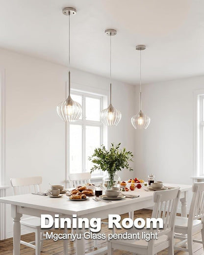Glass Pendant Lights for Kitchen Island, 7.7" Modern Brushed Nickel Pendant Light Fixtures Mini Adjustable Hanging Light for Kitchen, Dining Room, Sink, Bathroom