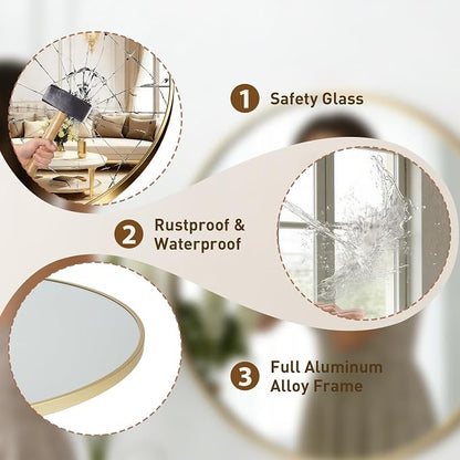 DUMOS 36 Inch Round Wall Mirror, Bathroom Mirror, Gold | Metal Frame, Tempered Glass & Anti Rust Metal Frame, Decor for Bathroom Vanity Bedroom Entryway
