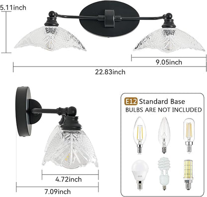 22.83-inch Black Bathroom Mirror Light Fixture， 2-Light E12 Sockets ，Vanity Lights ，Modern Minimalist Makeup Mirror Light Bathroom Vanity Light Fixtures(Bulb not Included)