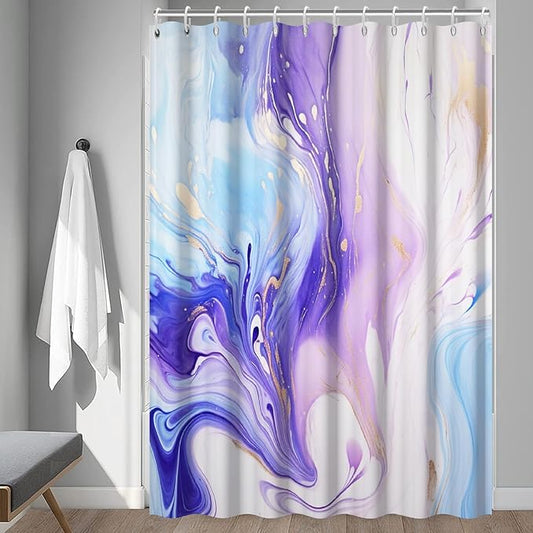 Purple Shower Curtain, Ombre Purple and Blue Marble Shower Curtain for Bathroom Waterproof Abstract Shower Curtain Set with Hooks, 72x72 Inch