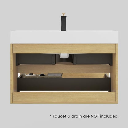 36" Floating Bathroom Vanity with Sink, Modern Bathroom Cabinet with Top and Soft Close Drawers, Spacious Storage for Small Space, Natural Oak - Lavanda Collection