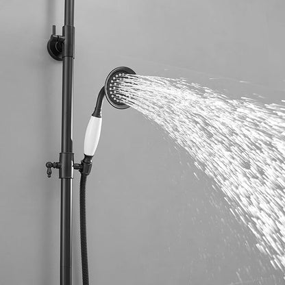 Outdoor Shower Features, Exposed Shower System Wall Mounted | 8 Inch Rain Shower Head Sprayers,Handheld Shower Head & Tub Spout,Solid Brass,Dual Handle,High Pressure,Matte Black