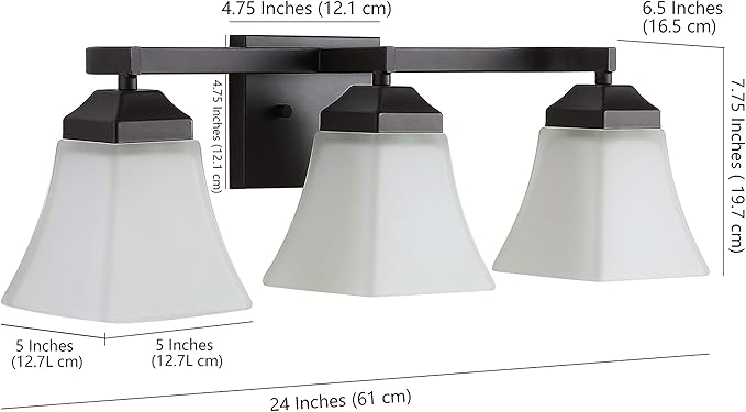 JONATHAN Y 24" Oil Rubbed Bronze Modern Cottage LED Vanity Light Wall Sconce, Farmhouse Wall Lamp for Bathroom Mirror Kitchen, White Glass Shade, LED Bulb Included (JYL7524A)