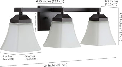 JONATHAN Y 24" Oil Rubbed Bronze Modern Cottage LED Vanity Light Wall Sconce, Farmhouse Wall Lamp for Bathroom Mirror Kitchen, White Glass Shade, LED Bulb Included (JYL7524A)
