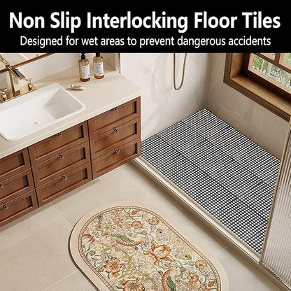24 Pack Garage Floor Tiles, 12x12 Inch Interlocking Drainage Tiles Non-Slip | Deck Tile with Holes for Bathroom, Pool Deck, Gym, Garage, Kitchen & Wet Areas, Easy Splicing Anti-Fatigue Mat, Black