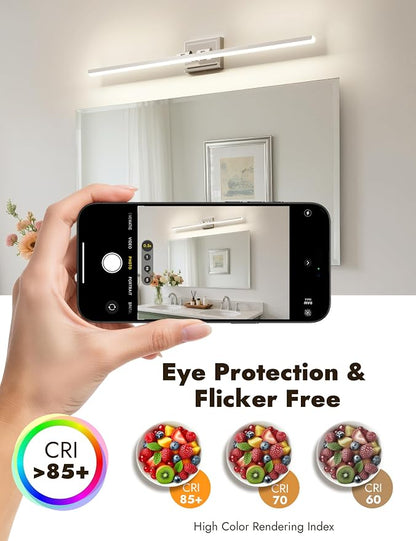 39.4 Inch Modern Bathroom Light Fixture, 24W 5CCT Dimmable LED Chrome Bathroom Vanity Lights Over Mirror, Vanity Lights for Bathrooms Restroom Mirror- ETL Certified